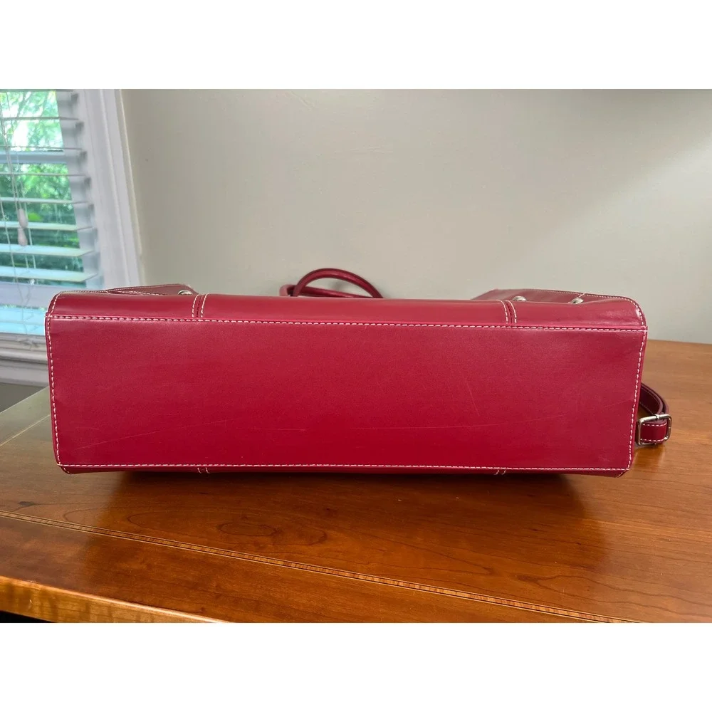 Wilsons Leather Red Laptop Tote Bag Women Work Briefcase Snakeskin Lining Large
